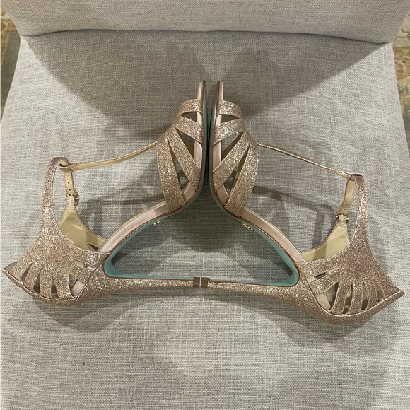 Betsey Johnson gold glitter high heels in style similar to Jimmy Choo Ivette. - Picture 2 of 8